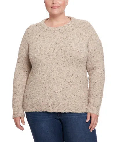 Joseph A Plus Size Boucle Crewneck Pullover Sweater In Oatmeal Tweed