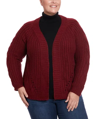 Joseph A Plus Size Cable Knit Cardigan Sweater In Cabernet