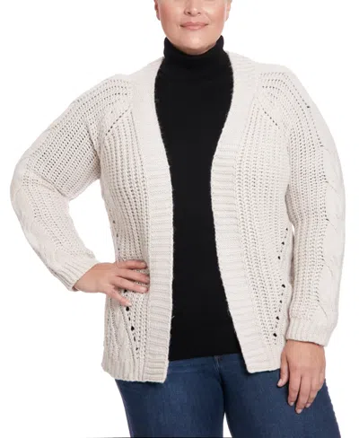 Joseph A Plus Size Cable Knit Cardigan Sweater In Oatmeal