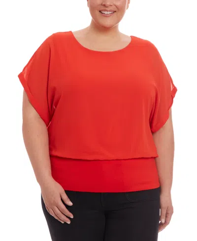 Joseph A Plus Size Mixed Media Dolman Sleeve Top In Bright Red