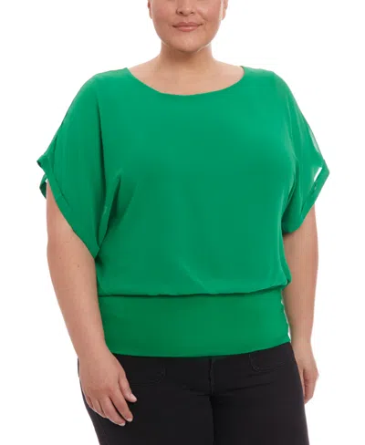 Joseph A Plus Size Mixed Media Dolman Sleeve Top In Clover Green