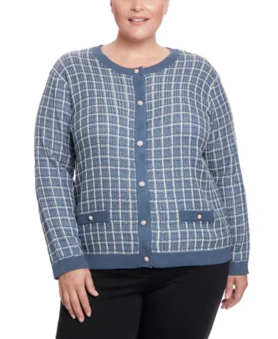 Joseph A Plus Size Novelty Stitch Cardigan Sweater In Denim