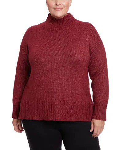 Joseph A Plus Size Plush Tunic Mock Neck Sweater In Cabernet
