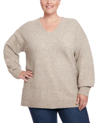 Joseph A Plus Size V-neck Pullover Sweater In Clay Multi