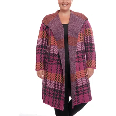Joseph A Plus Womens Open Front Plaid Duster Sweater In Multi