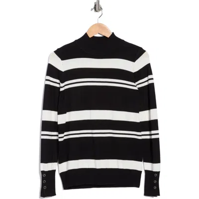 Joseph A Stripe Mock Neck Sweater In Black