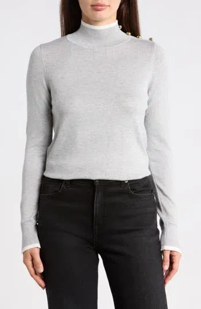 Joseph A Tipped Button Shoulder Mock Neck Sweater In Gray