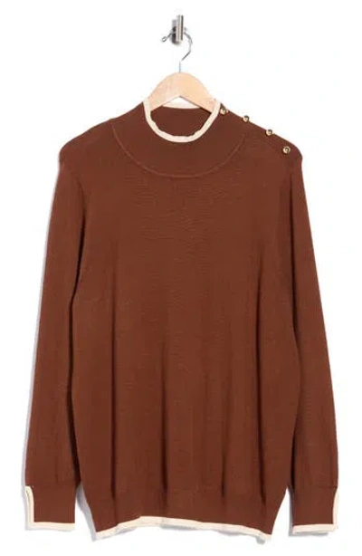 Joseph A Tipped Mock Neck Sweater In Cappucino/ Oatmeal Htr