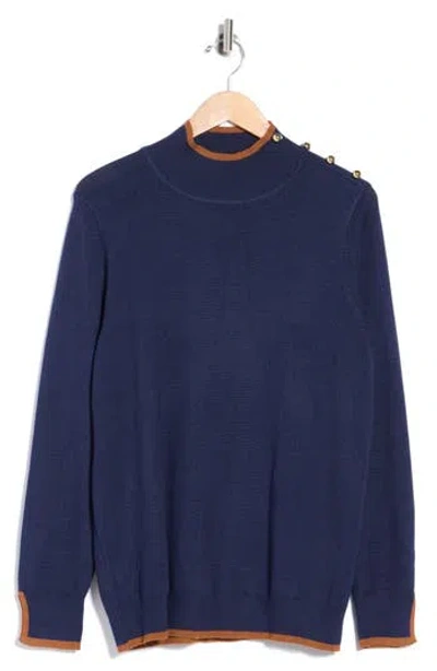 Joseph A Tipped Mock Neck Sweater In Navy Yard/ Mocha Bisque