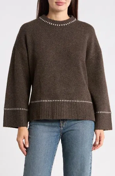 Joseph A Whipstitch Pullover Sweater In Brown/ Egret