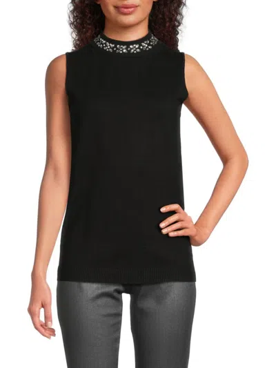 Joseph A Women's Embellished Mockneck Vest In Black