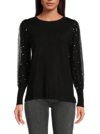 Joseph A Women's Embellished Sleeve Top In Black