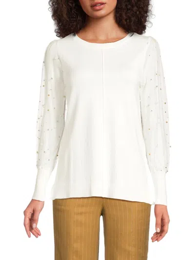 Joseph A Women's Embellished Sleeve Top In Ivory