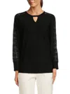 Joseph A Women's Embellished Trim Cutout Sweater In Black
