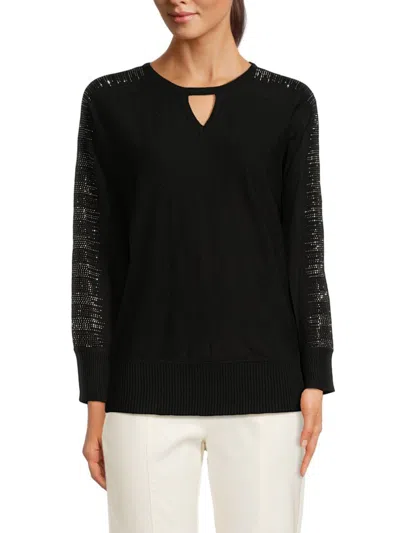 Joseph A Women's Embellished Trim Cutout Sweater In Black