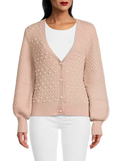 Joseph A Women's Simulated Pearl V-neck Cardigan In Shadow