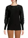 Joseph A Women's Floral Appliqué Bishop Sleeve Sweater In Black
