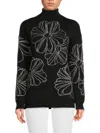 Joseph A Women's Floral-embroidered Turtleneck Sweater In Black