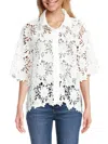 Joseph A Women's Floral Open Knit Shirt In White