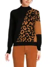 Joseph A Women's Leopard Print Sweater In Black Leopard Multi