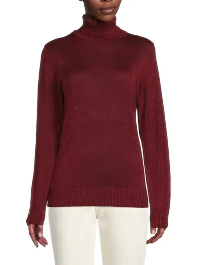 Joseph A Women's Metallic Turtleneck Tee In Cabernet
