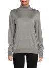Joseph A Women's Metallic Turtleneck Tee In Grey Silver