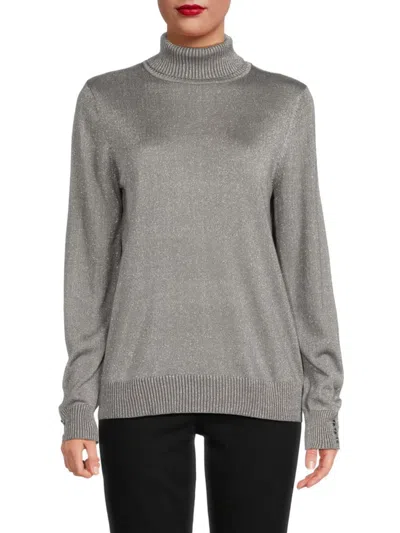 Joseph A Women's Metallic Turtleneck Tee In Grey Silver