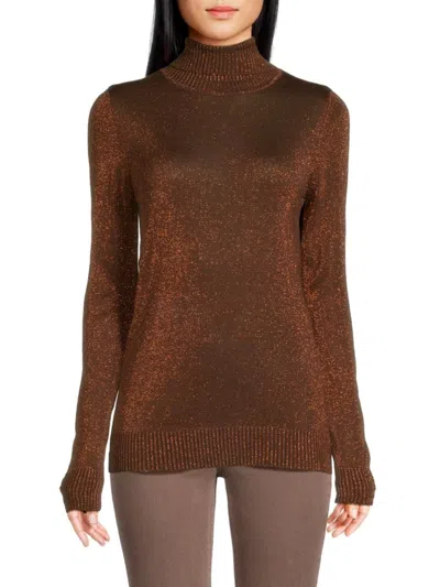 Joseph A Women's Metallic Turtleneck Tee In Khaki Gold