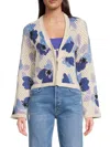 Joseph A Women's Open Knit Floral Cotton Cardigan