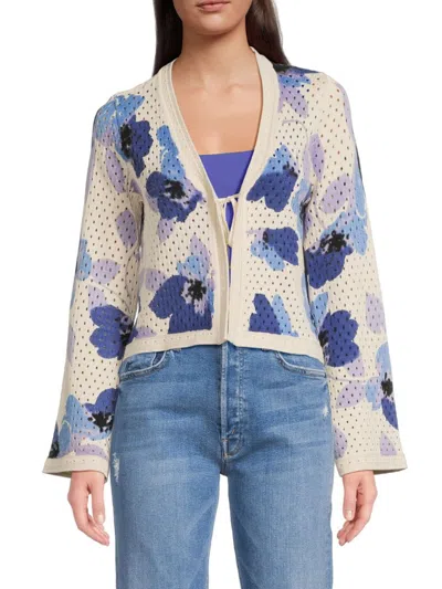 Joseph A Women's Open Knit Floral Cotton Cardigan