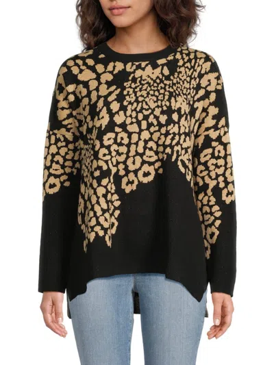 Joseph A Women's Print Drop Shoulder Sweater In Leopard