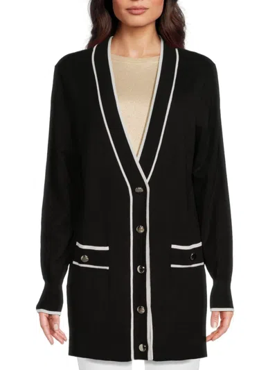 Joseph A Women's V Neck Cardigan In Black White