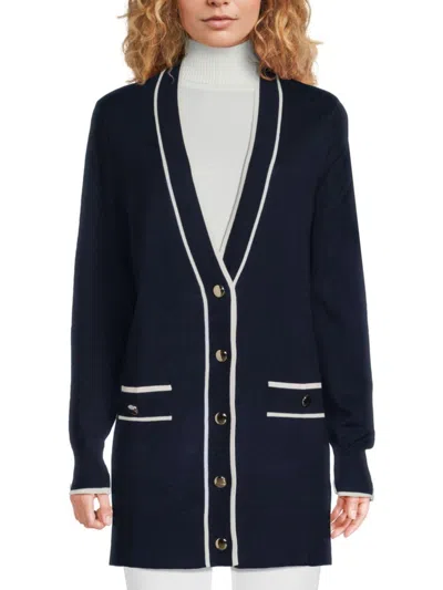 Joseph A Women's V Neck Cardigan In Navy White