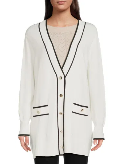 Joseph A Women's V Neck Cardigan In White Black