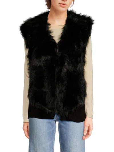 Joseph A Women's V Neck Faux Fur Sweater In Black