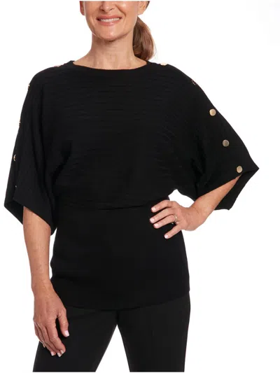 Joseph A Womens Mixed Media Rayon Pullover Sweater In Black