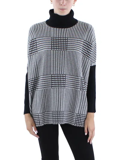 Joseph A Womens Plaid Turtleneck Sweater In Blue