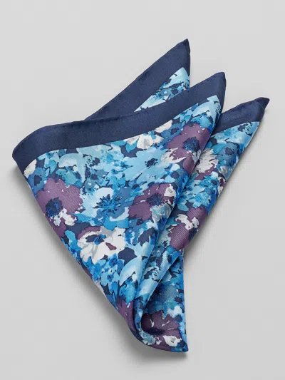 Joseph Abboud Abstract Flower Pocket Square In Navy