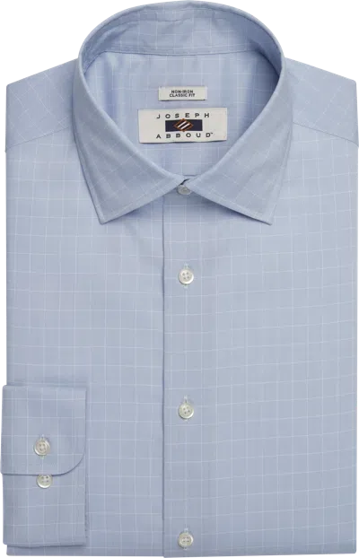 Joseph Abboud Big & Tall Men's Classic Fit 100% Cotton Windowpane Dress Shirt In Blue