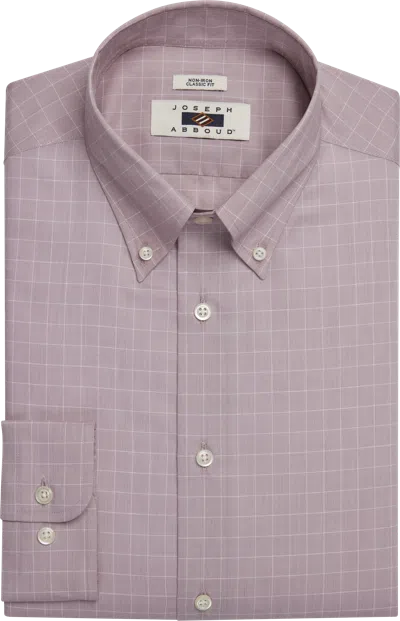 Joseph Abboud Big & Tall Men's Classic Fit 100% Cotton Windowpane Dress Shirt In Pink