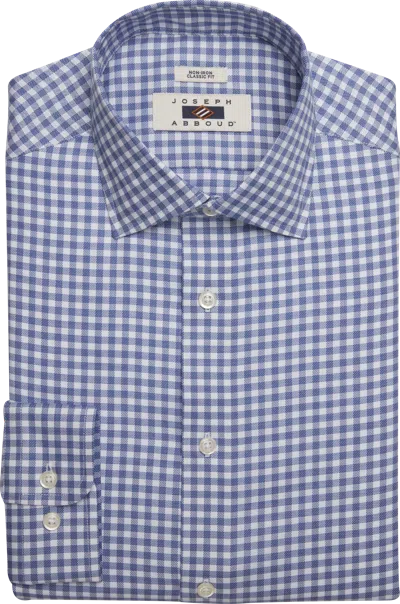 Joseph Abboud Big & Tall Men's Classic Fit Gingham Spread Collar Dress Shirt In Blue