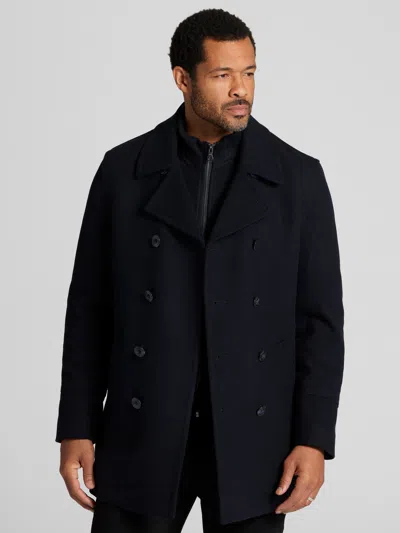 Joseph Abboud Big & Tall Men's Double-breasted Signature Peacoat In Black