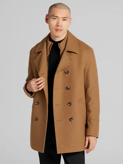 Joseph Abboud Big & Tall Men's Double-breasted Signature Peacoat With Detachable Bib Camel - Size: 2xlt In Brown