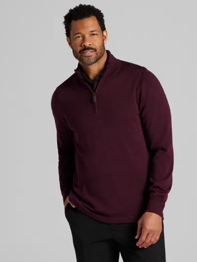 Joseph Abboud Big & Tall Men's Merino Wool Quarter Zip Sweater Burgundy - Size: 4x