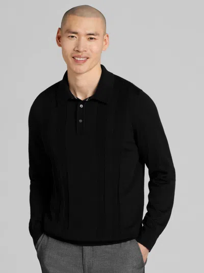 Joseph Abboud Big & Tall Men's Merino Wool Stitch Panel Polo Sweater In Black