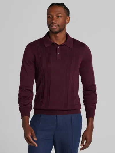 Joseph Abboud Big & Tall Men's Merino Wool Stitch Panel Polo Sweater Burgundy - Size: 4x