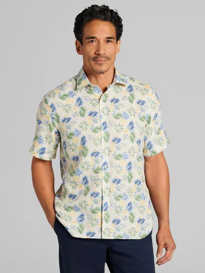 Joseph Abboud Big & Tall Men's Modern Fit 100% Linen Short Sleeve Button Up Shirt In Multi