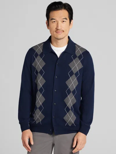Joseph Abboud Big & Tall Men's Modern Fit Argyle Button Front Polo Sweater In Blue