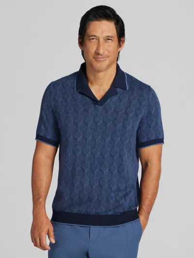 Joseph Abboud Big & Tall Men's Modern Fit Jacquard Camp Collar Polo Sweater In Blue