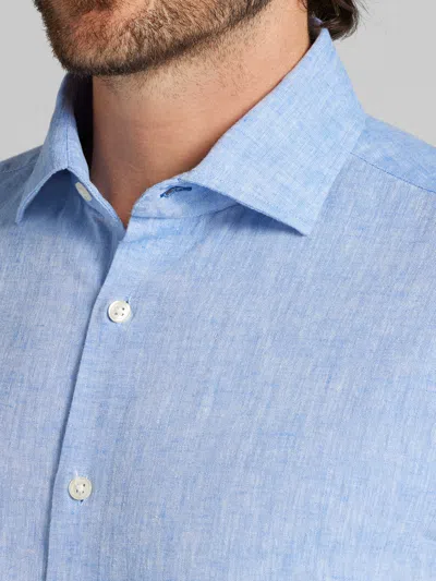 Joseph Abboud Big & Tall Men's Modern Fit Linen Blend Button Up Shirt In Blue